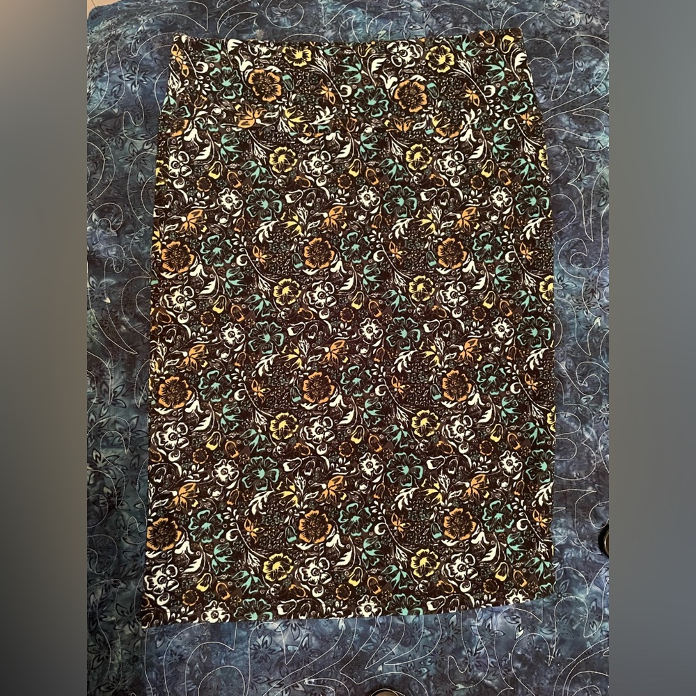 LuLaRoe Floral Patterned Midi Skirt - Black, Gold, Green